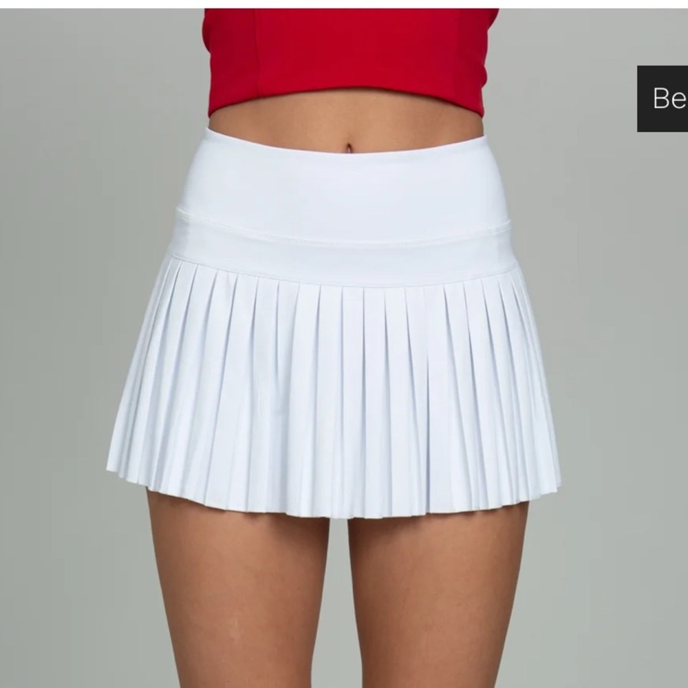 White Pleated Gold Hinge Mini Skirt